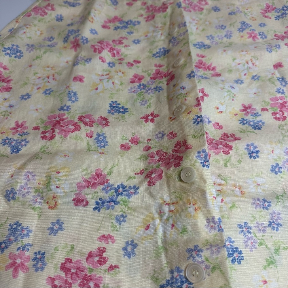 90s Linen Floral Midi Skirt | Liz Claiborne Coastal Garden A-Line - Picture 6 of 9